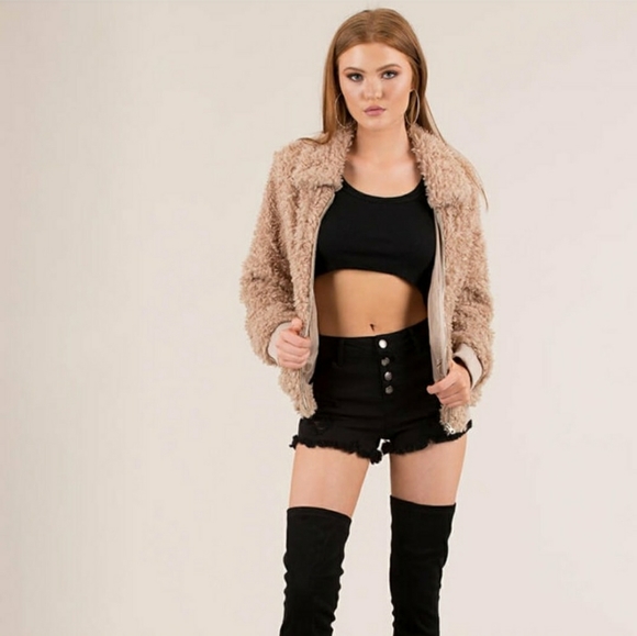 Tan Faux Fur Bomber Jacket NWT - Picture 4 of 4